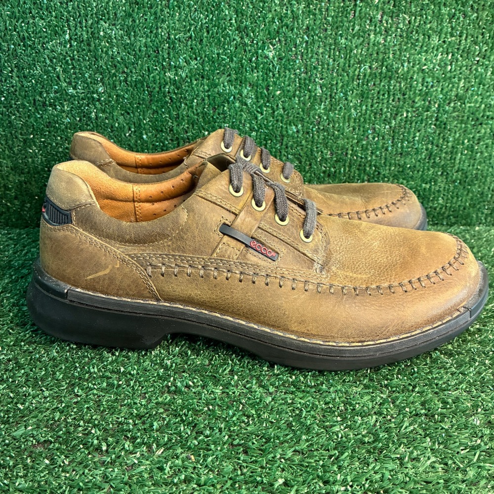 ECCO Fusion Lace Up Leather Moc Toe Rugged Outdoor Oxford Shoes Brown Mens 9-9.5